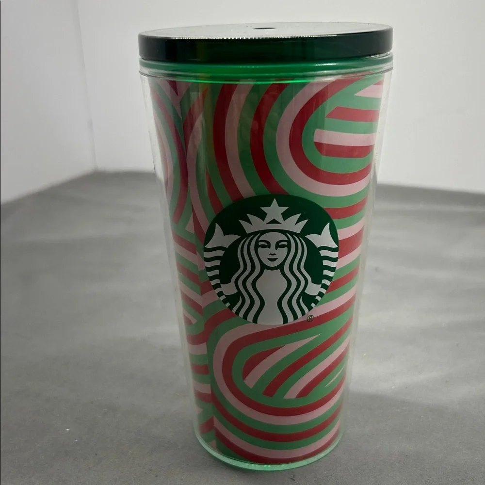 Starbucks Swirl Design Tumbler with Green and Pink.  Cold‎ beverages only